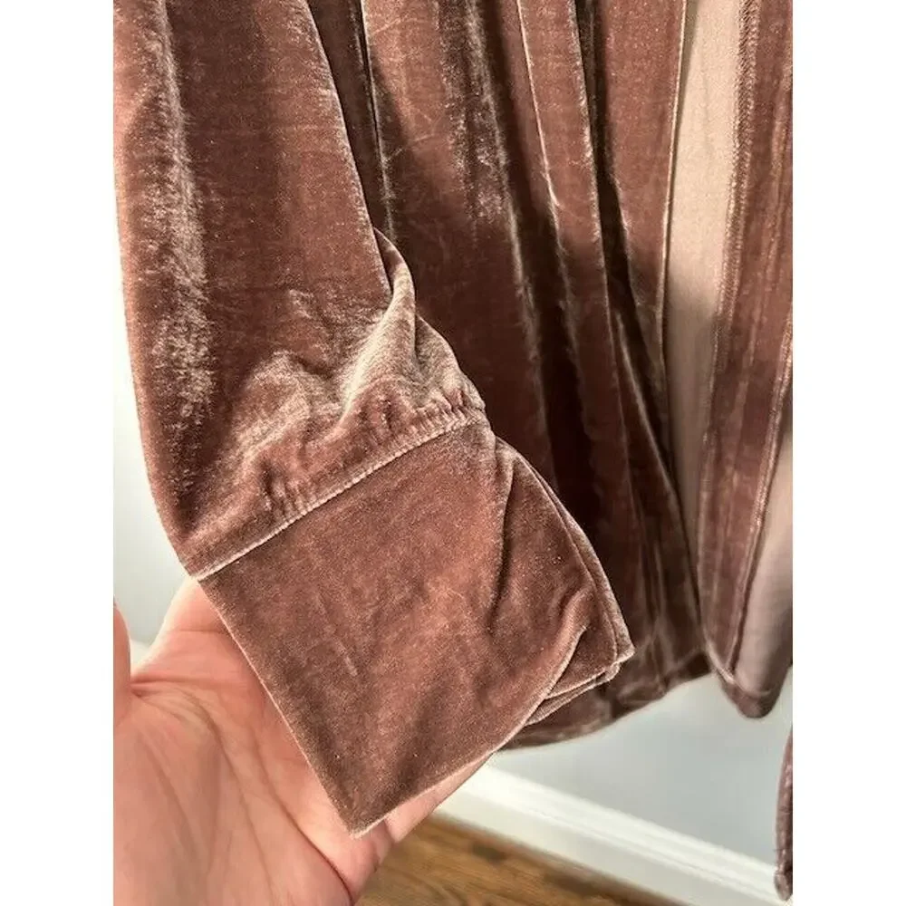 Soncy Cardigan Sweater Open Front Long Sleeves Shawl Collar‎ Velour Brown 1 NWT